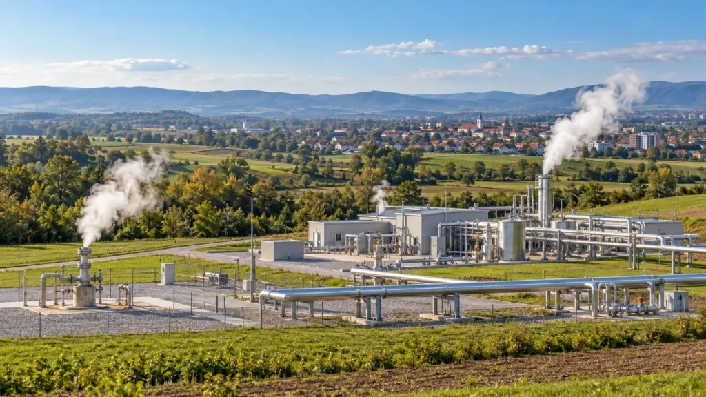 Geotermalno postrojenje u zelenom krajoliku Hrvatske