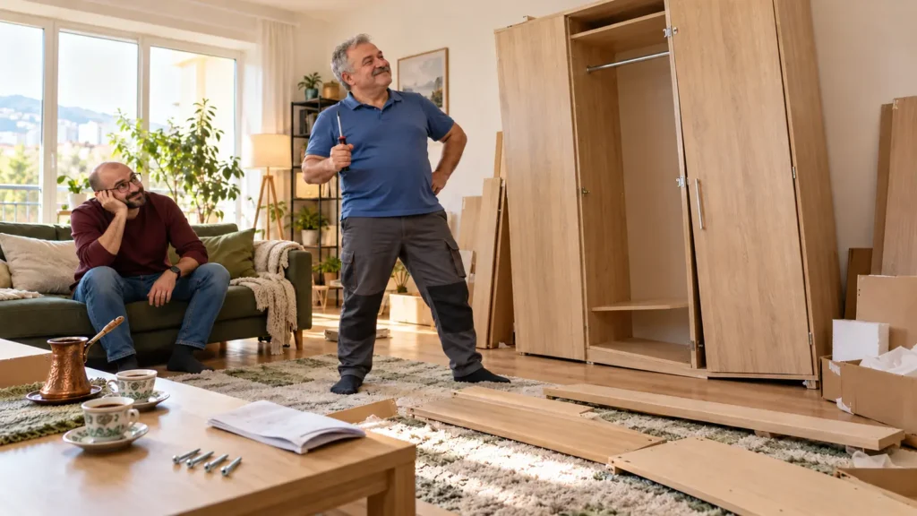 Dva jarana sastavljaju drveni ormar bez čitanja uputstva